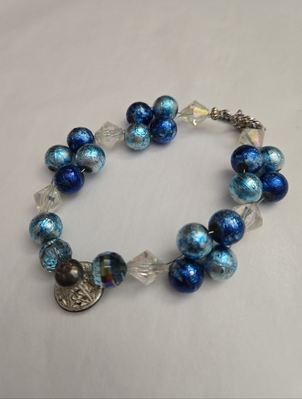 Vintage Style Wedding Bell Charm Something Blue Beaded Bracelet